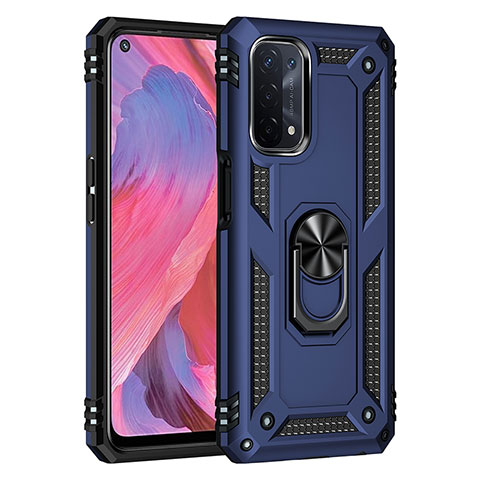 Silikon Hülle Handyhülle und Kunststoff Schutzhülle Hartschalen Tasche mit Magnetisch Fingerring Ständer MQ4 für Oppo A93 5G Blau