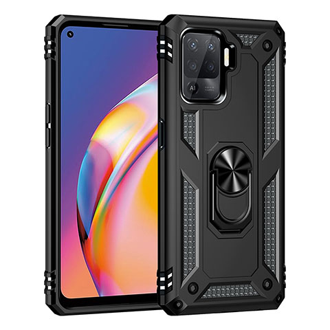 Silikon Hülle Handyhülle und Kunststoff Schutzhülle Hartschalen Tasche mit Magnetisch Fingerring Ständer MQ4 für Oppo A94 4G Schwarz