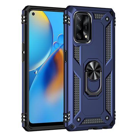 Silikon Hülle Handyhülle und Kunststoff Schutzhülle Hartschalen Tasche mit Magnetisch Fingerring Ständer MQ4 für Oppo A95 4G Blau