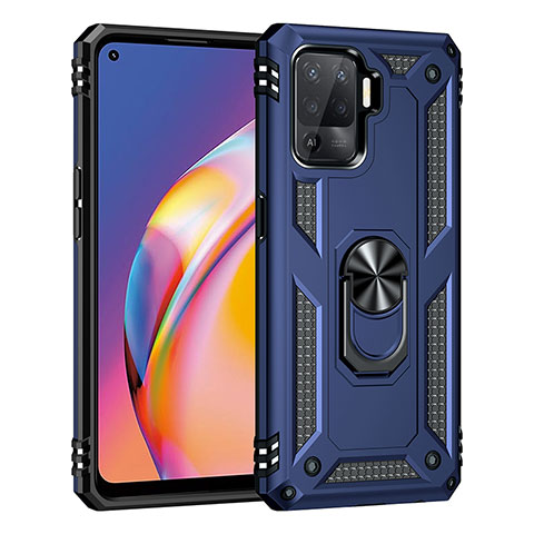 Silikon Hülle Handyhülle und Kunststoff Schutzhülle Hartschalen Tasche mit Magnetisch Fingerring Ständer MQ4 für Oppo F19 Pro Blau