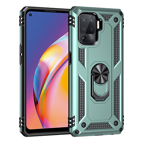 Silikon Hülle Handyhülle und Kunststoff Schutzhülle Hartschalen Tasche mit Magnetisch Fingerring Ständer MQ4 für Oppo F19 Pro Grün