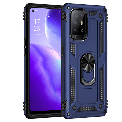 Silikon Hülle Handyhülle und Kunststoff Schutzhülle Hartschalen Tasche mit Magnetisch Fingerring Ständer MQ4 für Oppo F19 Pro+ Plus 5G Blau