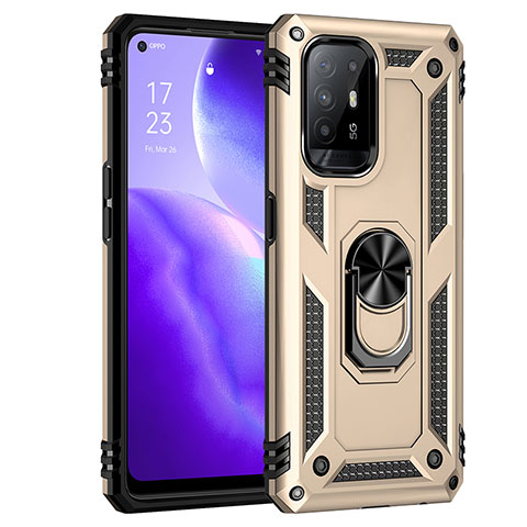 Silikon Hülle Handyhülle und Kunststoff Schutzhülle Hartschalen Tasche mit Magnetisch Fingerring Ständer MQ4 für Oppo F19 Pro+ Plus 5G Gold