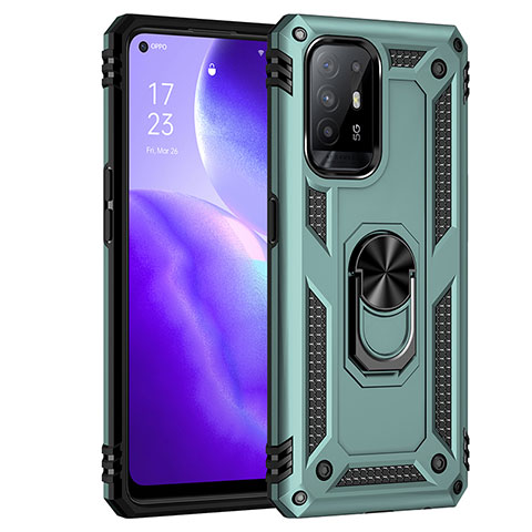 Silikon Hülle Handyhülle und Kunststoff Schutzhülle Hartschalen Tasche mit Magnetisch Fingerring Ständer MQ4 für Oppo F19 Pro+ Plus 5G Grün