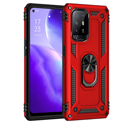 Silikon Hülle Handyhülle und Kunststoff Schutzhülle Hartschalen Tasche mit Magnetisch Fingerring Ständer MQ4 für Oppo F19 Pro+ Plus 5G Rot