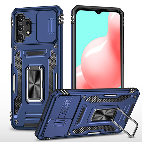 Silikon Hülle Handyhülle und Kunststoff Schutzhülle Hartschalen Tasche mit Magnetisch Fingerring Ständer MQ4 für Samsung Galaxy A32 4G Blau