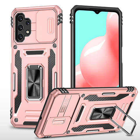 Silikon Hülle Handyhülle und Kunststoff Schutzhülle Hartschalen Tasche mit Magnetisch Fingerring Ständer MQ4 für Samsung Galaxy A32 4G Rosegold