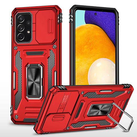 Silikon Hülle Handyhülle und Kunststoff Schutzhülle Hartschalen Tasche mit Magnetisch Fingerring Ständer MQ4 für Samsung Galaxy A52 4G Rot