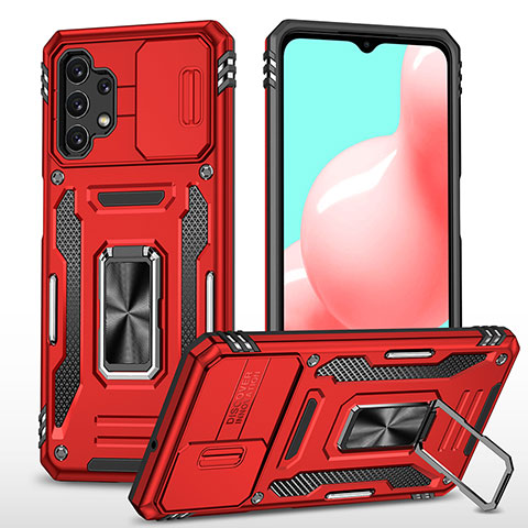 Silikon Hülle Handyhülle und Kunststoff Schutzhülle Hartschalen Tasche mit Magnetisch Fingerring Ständer MQ4 für Samsung Galaxy M32 5G Rot