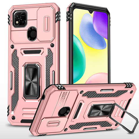 Silikon Hülle Handyhülle und Kunststoff Schutzhülle Hartschalen Tasche mit Magnetisch Fingerring Ständer MQ4 für Xiaomi POCO C3 Rosegold