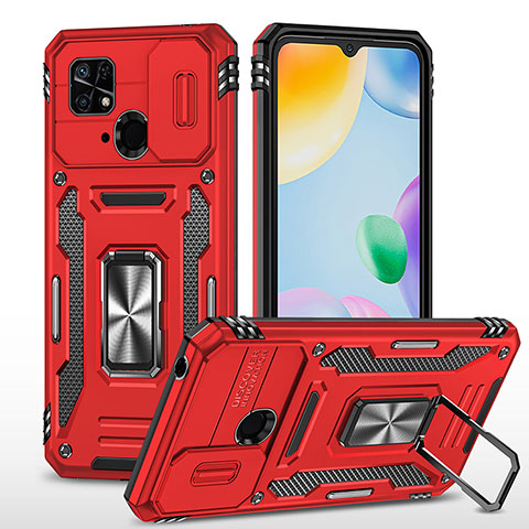 Silikon Hülle Handyhülle und Kunststoff Schutzhülle Hartschalen Tasche mit Magnetisch Fingerring Ständer MQ4 für Xiaomi Redmi 10 Power Rot