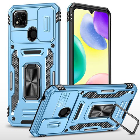 Silikon Hülle Handyhülle und Kunststoff Schutzhülle Hartschalen Tasche mit Magnetisch Fingerring Ständer MQ4 für Xiaomi Redmi 9 Activ Hellblau