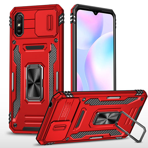 Silikon Hülle Handyhülle und Kunststoff Schutzhülle Hartschalen Tasche mit Magnetisch Fingerring Ständer MQ4 für Xiaomi Redmi 9A Rot