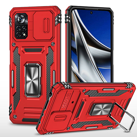 Silikon Hülle Handyhülle und Kunststoff Schutzhülle Hartschalen Tasche mit Magnetisch Fingerring Ständer MQ4 für Xiaomi Redmi Note 11E Pro 5G Rot