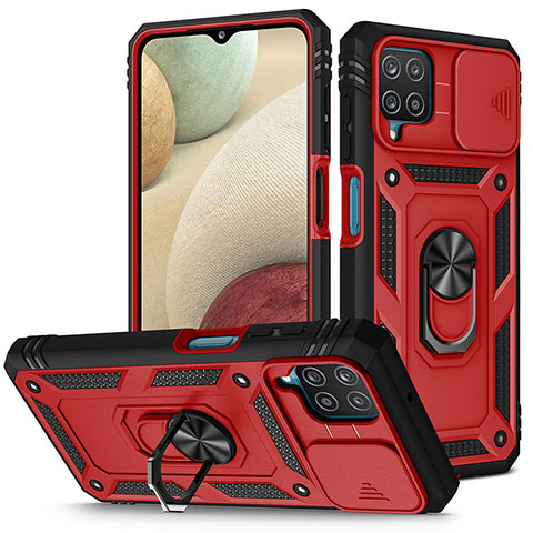 Silikon Hülle Handyhülle und Kunststoff Schutzhülle Hartschalen Tasche mit Magnetisch Fingerring Ständer MQ5 für Samsung Galaxy A12 5G Rot