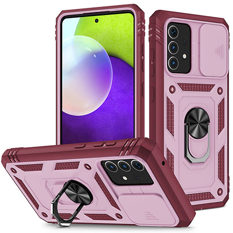 Silikon Hülle Handyhülle und Kunststoff Schutzhülle Hartschalen Tasche mit Magnetisch Fingerring Ständer MQ5 für Samsung Galaxy A52 4G Pink