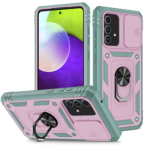 Silikon Hülle Handyhülle und Kunststoff Schutzhülle Hartschalen Tasche mit Magnetisch Fingerring Ständer MQ5 für Samsung Galaxy A52 4G Rosa