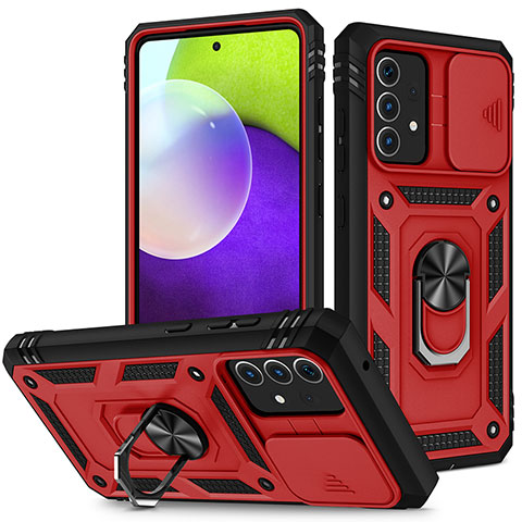 Silikon Hülle Handyhülle und Kunststoff Schutzhülle Hartschalen Tasche mit Magnetisch Fingerring Ständer MQ5 für Samsung Galaxy A52 4G Rot