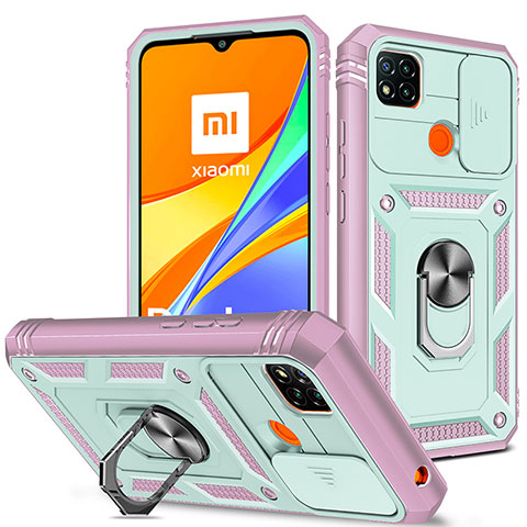 Silikon Hülle Handyhülle und Kunststoff Schutzhülle Hartschalen Tasche mit Magnetisch Fingerring Ständer MQ5 für Xiaomi Redmi 9 Activ Plusfarbig