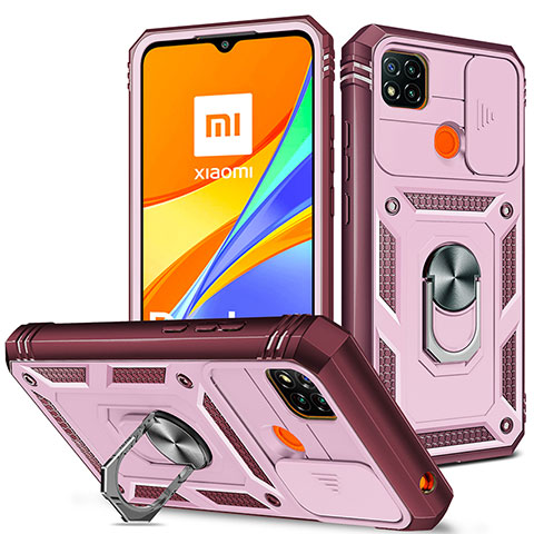 Silikon Hülle Handyhülle und Kunststoff Schutzhülle Hartschalen Tasche mit Magnetisch Fingerring Ständer MQ5 für Xiaomi Redmi 9 Activ Rosa