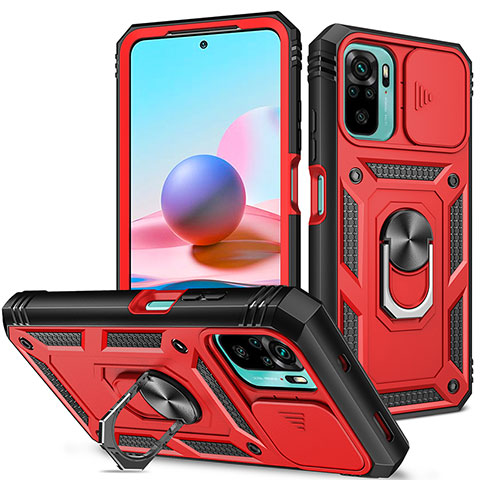 Silikon Hülle Handyhülle und Kunststoff Schutzhülle Hartschalen Tasche mit Magnetisch Fingerring Ständer MQ5 für Xiaomi Redmi Note 11 SE India 4G Rot