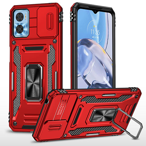 Silikon Hülle Handyhülle und Kunststoff Schutzhülle Hartschalen Tasche mit Magnetisch Fingerring Ständer MQ6 für Motorola Moto E22i Rot