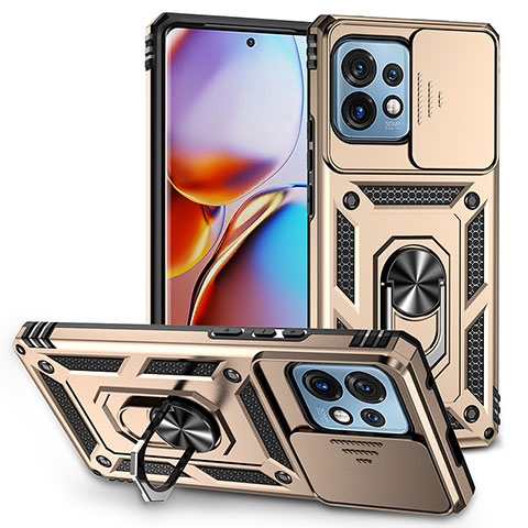 Silikon Hülle Handyhülle und Kunststoff Schutzhülle Hartschalen Tasche mit Magnetisch Fingerring Ständer MQ6 für Motorola Moto Edge 40 Pro 5G Gold