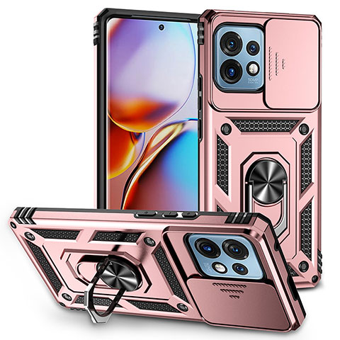 Silikon Hülle Handyhülle und Kunststoff Schutzhülle Hartschalen Tasche mit Magnetisch Fingerring Ständer MQ6 für Motorola Moto Edge 40 Pro 5G Rosegold