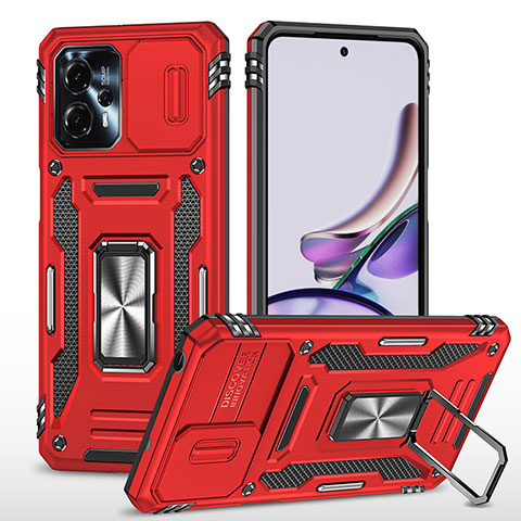 Silikon Hülle Handyhülle und Kunststoff Schutzhülle Hartschalen Tasche mit Magnetisch Fingerring Ständer MQ6 für Motorola Moto G13 Rot