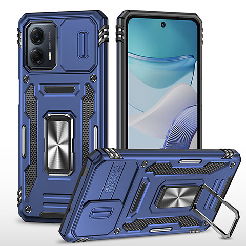 Silikon Hülle Handyhülle und Kunststoff Schutzhülle Hartschalen Tasche mit Magnetisch Fingerring Ständer MQ6 für Motorola Moto G53 5G Blau