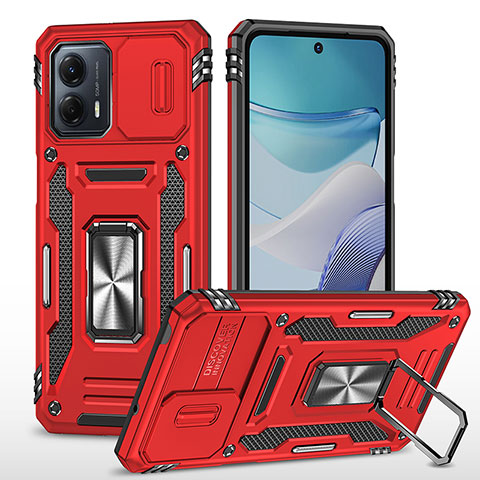 Silikon Hülle Handyhülle und Kunststoff Schutzhülle Hartschalen Tasche mit Magnetisch Fingerring Ständer MQ6 für Motorola Moto G53 5G Rot