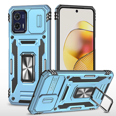 Silikon Hülle Handyhülle und Kunststoff Schutzhülle Hartschalen Tasche mit Magnetisch Fingerring Ständer MQ6 für Motorola Moto G73 5G Hellblau