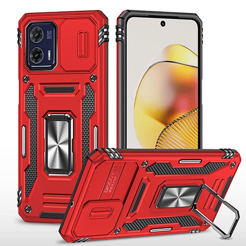 Silikon Hülle Handyhülle und Kunststoff Schutzhülle Hartschalen Tasche mit Magnetisch Fingerring Ständer MQ6 für Motorola Moto G73 5G Rot
