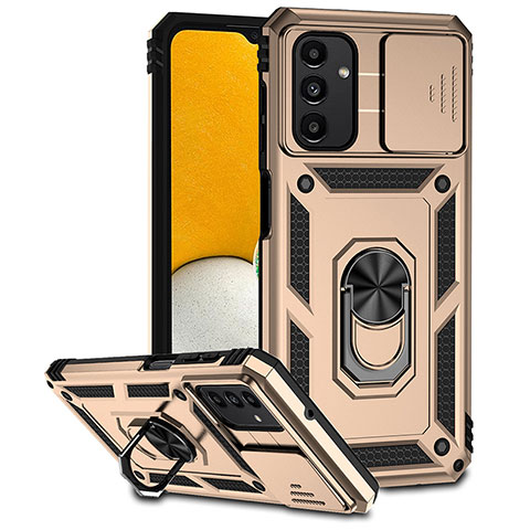 Silikon Hülle Handyhülle und Kunststoff Schutzhülle Hartschalen Tasche mit Magnetisch Fingerring Ständer MQ6 für Samsung Galaxy A04s Gold