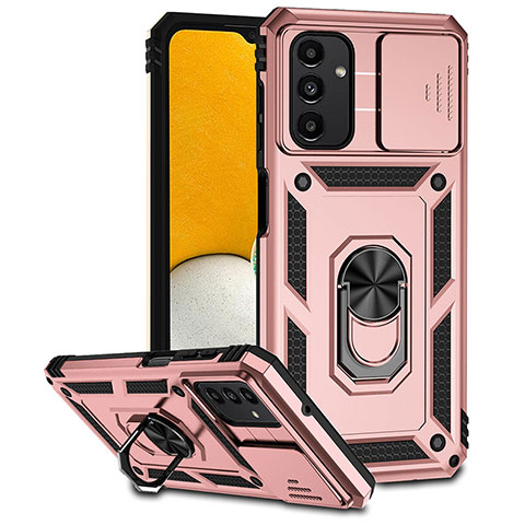 Silikon Hülle Handyhülle und Kunststoff Schutzhülle Hartschalen Tasche mit Magnetisch Fingerring Ständer MQ6 für Samsung Galaxy A13 5G Rosegold