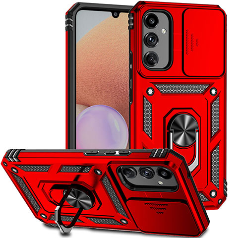 Silikon Hülle Handyhülle und Kunststoff Schutzhülle Hartschalen Tasche mit Magnetisch Fingerring Ständer MQ6 für Samsung Galaxy A14 5G Rot