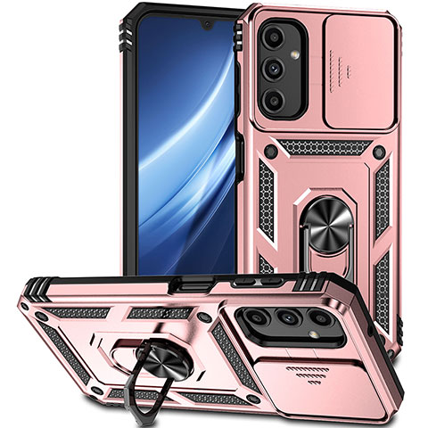 Silikon Hülle Handyhülle und Kunststoff Schutzhülle Hartschalen Tasche mit Magnetisch Fingerring Ständer MQ6 für Samsung Galaxy A24 4G Rosegold