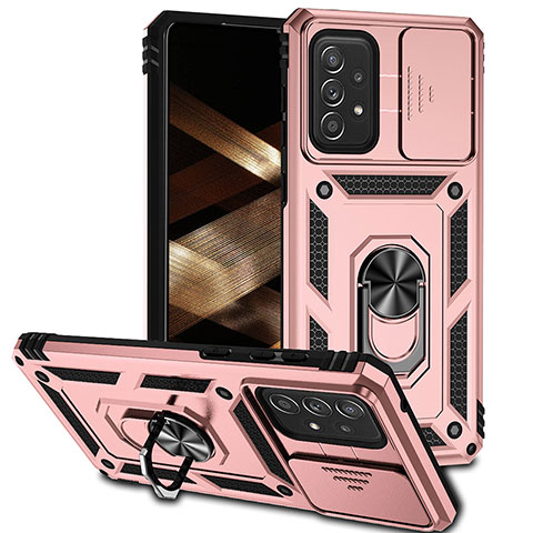 Silikon Hülle Handyhülle und Kunststoff Schutzhülle Hartschalen Tasche mit Magnetisch Fingerring Ständer MQ6 für Samsung Galaxy A73 5G Rosegold