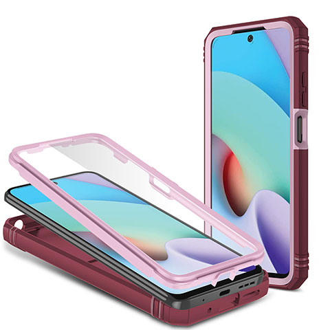 Silikon Hülle Handyhülle und Kunststoff Schutzhülle Hartschalen Tasche mit Magnetisch Fingerring Ständer MQ6 für Xiaomi Redmi 10 4G Rosa