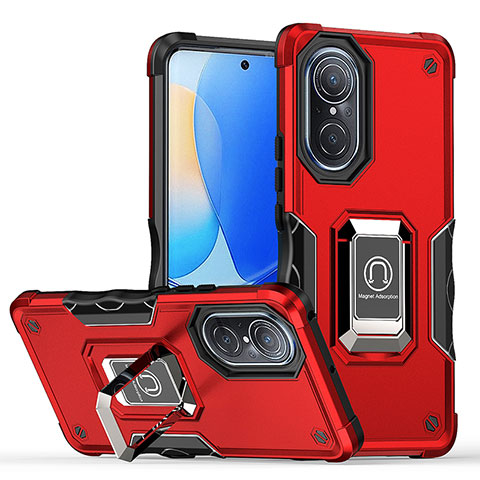 Silikon Hülle Handyhülle und Kunststoff Schutzhülle Hartschalen Tasche mit Magnetisch Fingerring Ständer QW1 für Huawei Nova 9 Rot