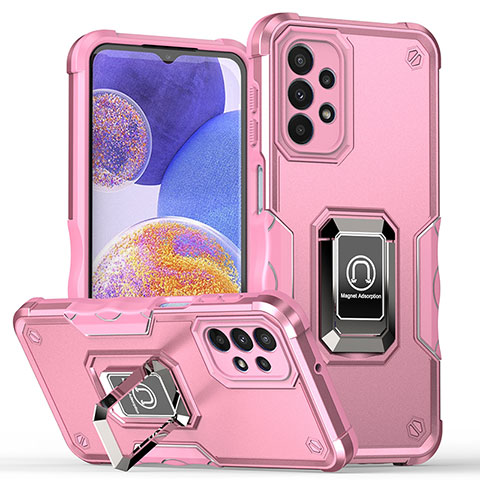 Silikon Hülle Handyhülle und Kunststoff Schutzhülle Hartschalen Tasche mit Magnetisch Fingerring Ständer QW1 für Samsung Galaxy A23 4G Rosegold