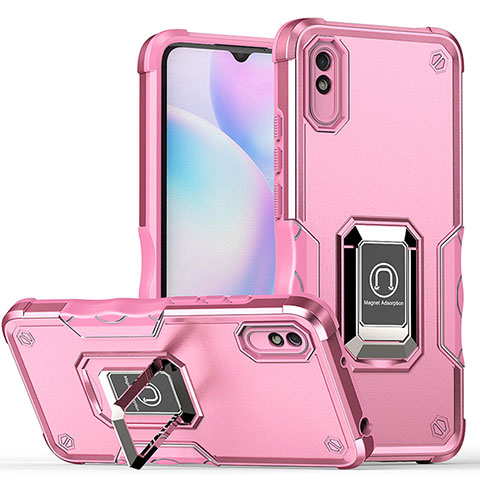 Silikon Hülle Handyhülle und Kunststoff Schutzhülle Hartschalen Tasche mit Magnetisch Fingerring Ständer QW1 für Xiaomi Redmi 9i Pink