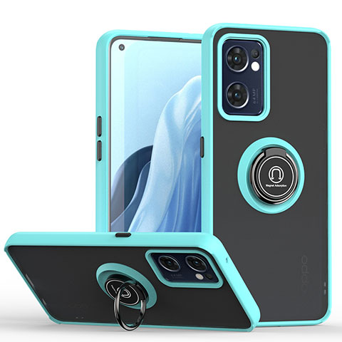 Silikon Hülle Handyhülle und Kunststoff Schutzhülle Hartschalen Tasche mit Magnetisch Fingerring Ständer QW2 für OnePlus Nord CE 2 5G Cyan