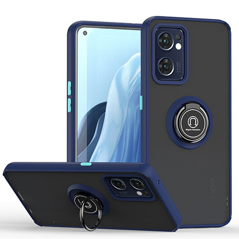Silikon Hülle Handyhülle und Kunststoff Schutzhülle Hartschalen Tasche mit Magnetisch Fingerring Ständer QW2 für Oppo Find X5 Lite 5G Blau
