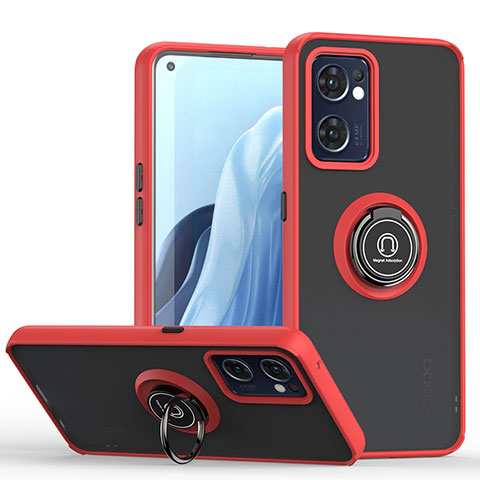 Silikon Hülle Handyhülle und Kunststoff Schutzhülle Hartschalen Tasche mit Magnetisch Fingerring Ständer QW2 für Oppo Find X5 Lite 5G Rot