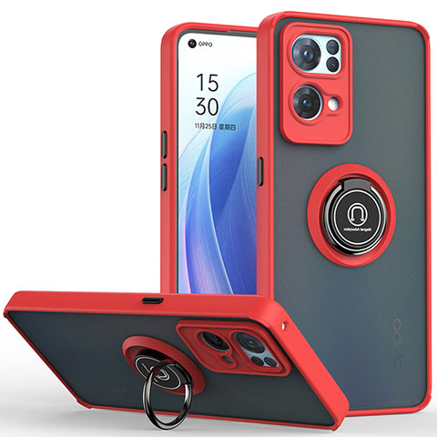 Silikon Hülle Handyhülle und Kunststoff Schutzhülle Hartschalen Tasche mit Magnetisch Fingerring Ständer QW2 für Oppo Reno7 Pro 5G Rot