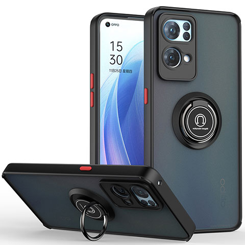 Silikon Hülle Handyhülle und Kunststoff Schutzhülle Hartschalen Tasche mit Magnetisch Fingerring Ständer QW2 für Oppo Reno7 Pro 5G Rot und Schwarz