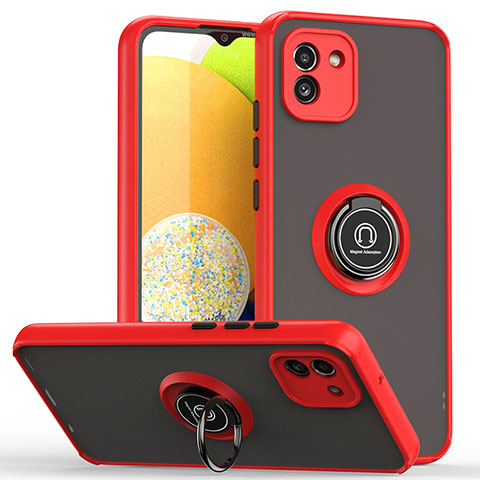 Silikon Hülle Handyhülle und Kunststoff Schutzhülle Hartschalen Tasche mit Magnetisch Fingerring Ständer QW2 für Samsung Galaxy A03 Rot