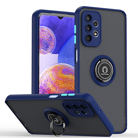 Silikon Hülle Handyhülle und Kunststoff Schutzhülle Hartschalen Tasche mit Magnetisch Fingerring Ständer QW2 für Samsung Galaxy A23 5G Blau