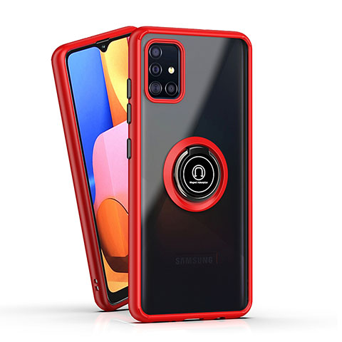 Silikon Hülle Handyhülle und Kunststoff Schutzhülle Hartschalen Tasche mit Magnetisch Fingerring Ständer QW2 für Samsung Galaxy A51 4G Rot